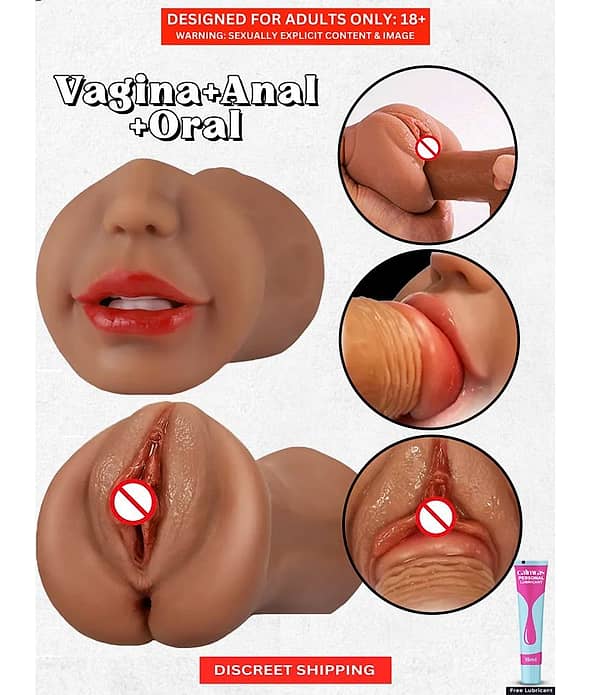 Male Masturbator Realistic Vagina and Mouth with Teeth and Tongue Nose Pocket Pussy Sucking Masturbator Cup Sex Toys