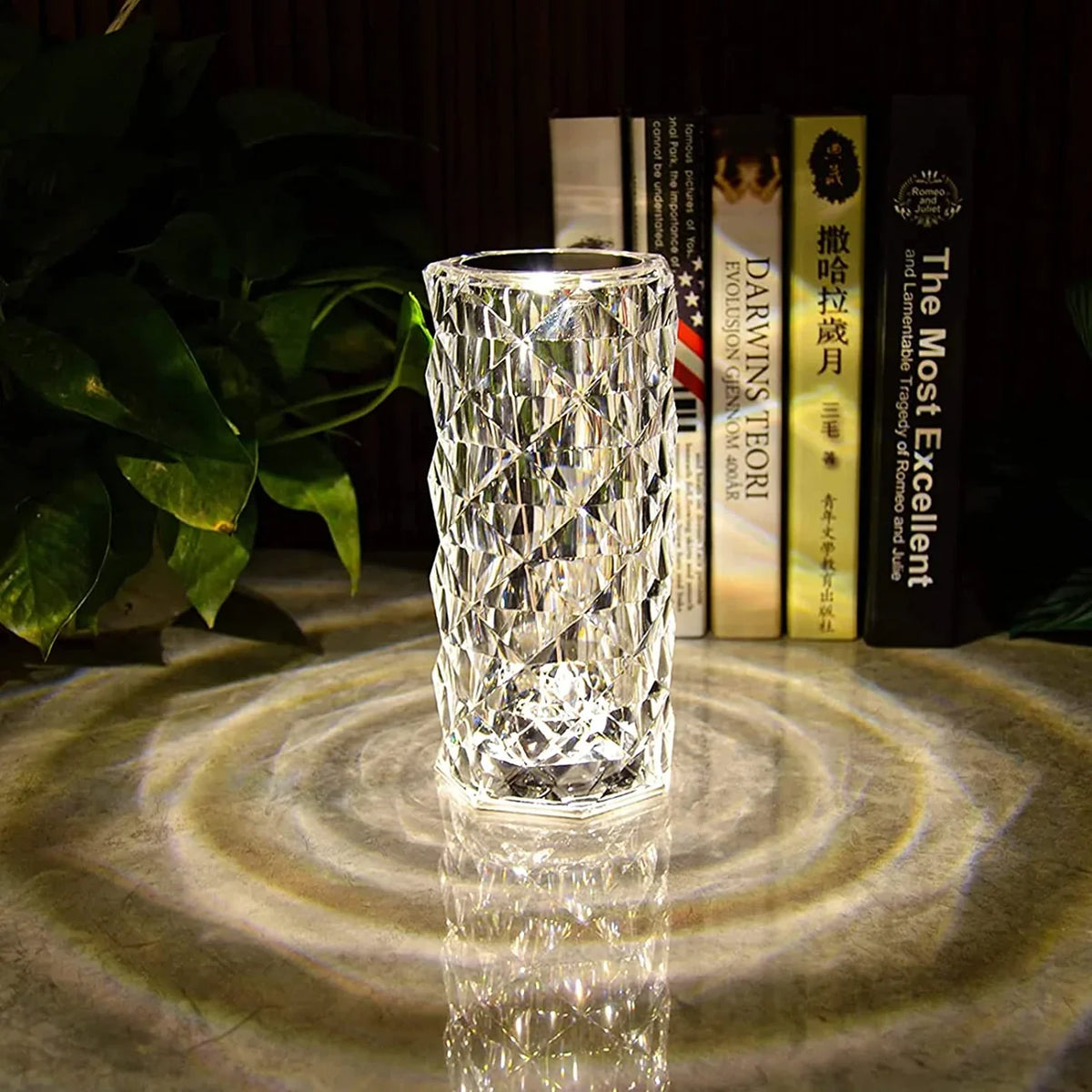 Xergy Crystal Table Lamp, 3 Color Changing Rose Diamond Night Light