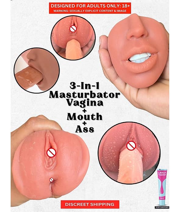 Male Masturbator Realistic Vagina and Mouth with Teeth and Tongue Nose Pocket Pussy Sucking Masturbator Cup Sex Toys